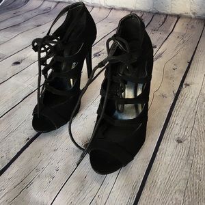 Lace up black suede shoes